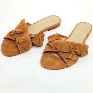Ann Taylor Krissy Suede Ruffle Slide Sandal Size 8 Brown